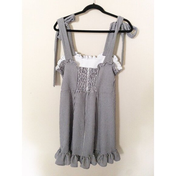 Koch Stella Mini Dress Ruffle Hem Striped Tie Straps M 8-10 - Picture 8 of 16